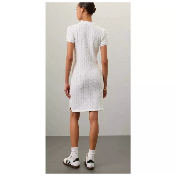 Polo Ralph Lauren Cable-Knit Cotton Polo Dress White XS Short Sleeve Skinny Fit - Picture 2 of 9